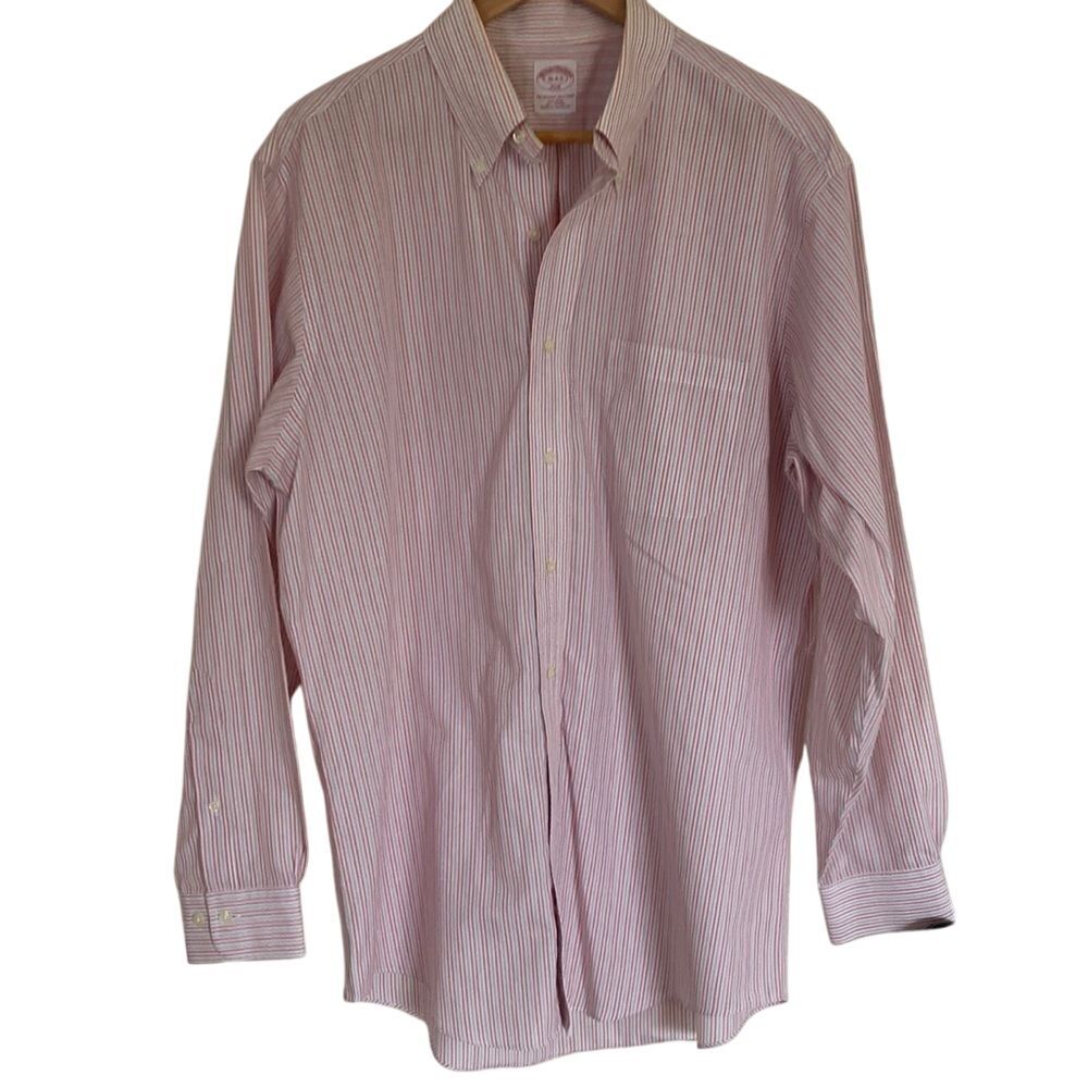 Brooks Brothers Mens Shirt 16-4/5 Long Sleeve Button Front Striped No Iron